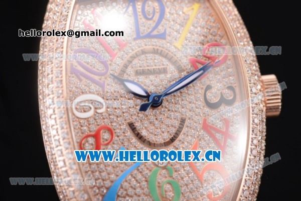 Franck Muller Casablanca Asia Automatic Rose Gold/Diamonds Case with Diamonds Dial and Arabic Numeral Markers Brown Leather Strap (ZF) - Click Image to Close